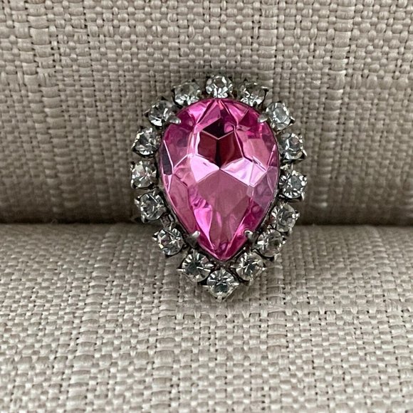 Women Rings Faux Pink Stone Jewelry Crystal Silver Tone Fashion Ring Size 7-8 - Picture 4 of 7